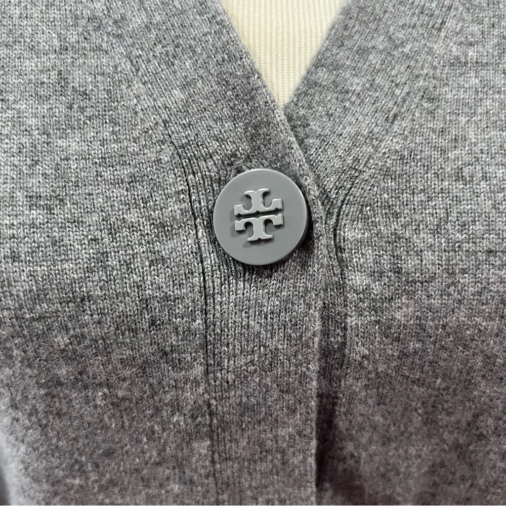 Tory Burch Gray V Neck Cashmere Cardigan Sweater Size Small